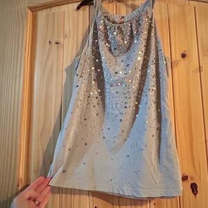 Ann Taylor Sequin Embellished Gray Tank Top